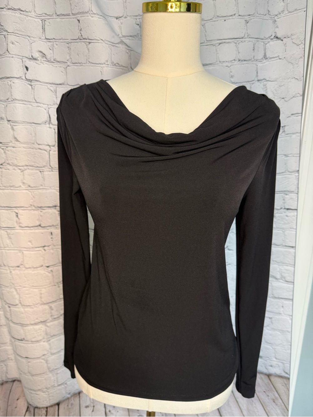 Ann Taylor Black Draped Cowl Neck Blouse